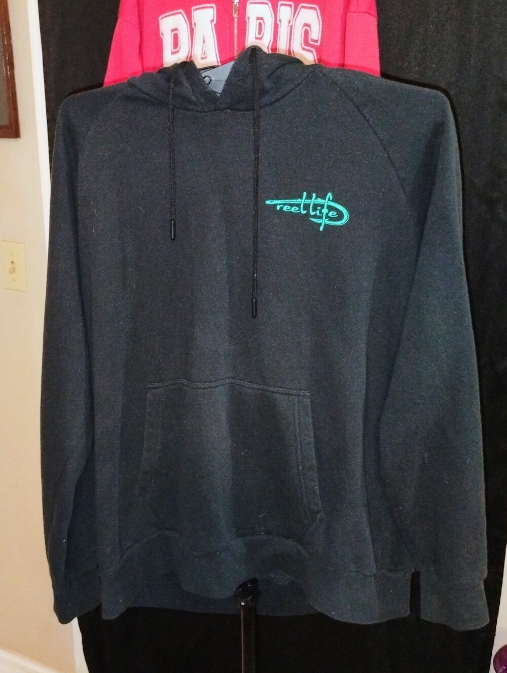 Reel Life Men’s XL Black Fishing Graphic Pullover Hoodie Boat Angler Outdoor